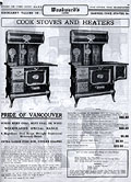 Cook stoves and heaters, Woodward's 
Fall Winter 1922, p.73.