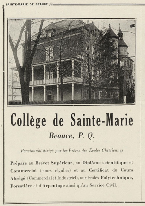  Collge de Sainte-Marie, Beauce, P.Q. ; Page publicitaire publie dans  Sainte-Marie de Beauce en 1928: Souvenir du 150e anniversaire d'tablissement de la chapelle Sainte-Anne , p. 30., © MCC/CMC
