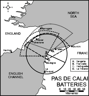 Une carte des batteries du Pas de Calais au Musée canadien de la guerre à Ottawa.