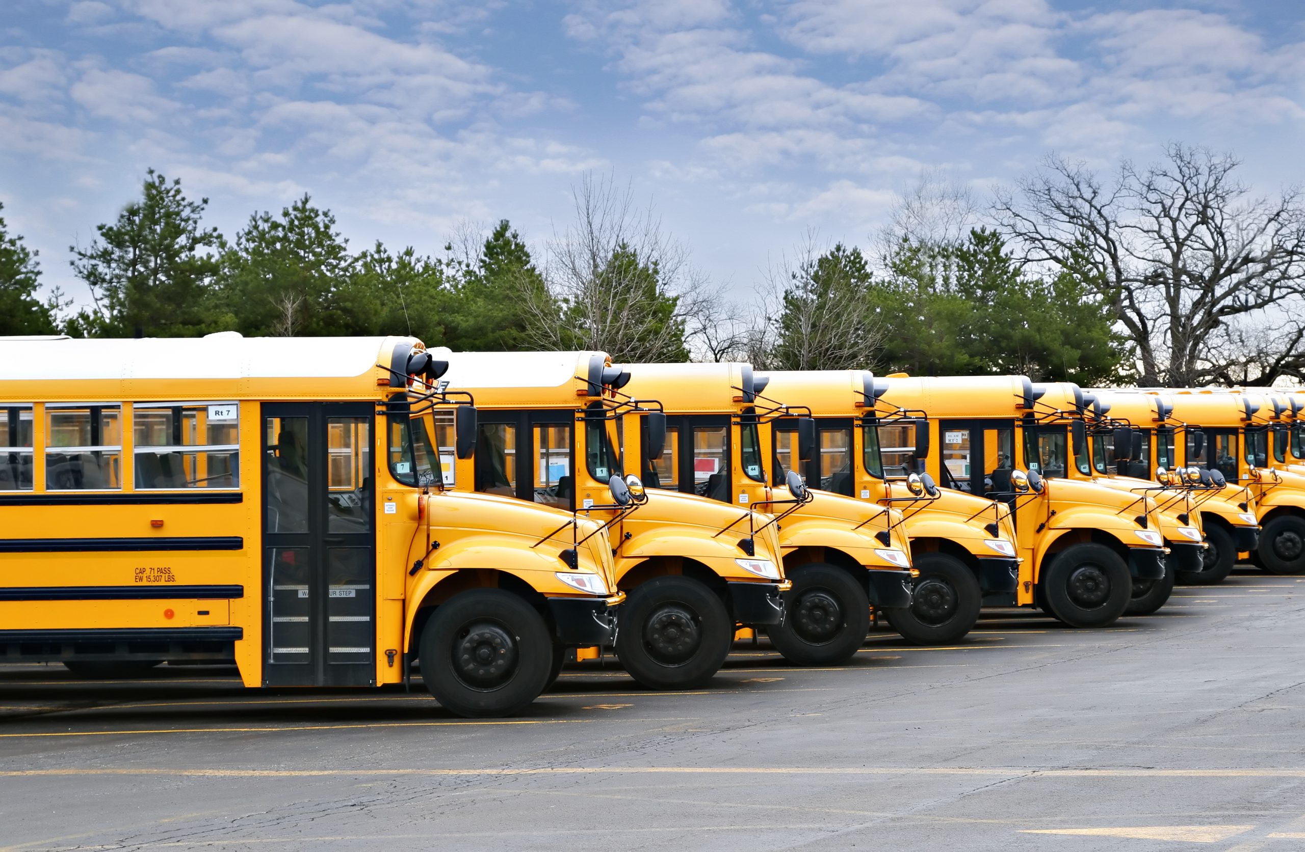 Une rangée d'autobus scolaires jaunes à Ottawa.